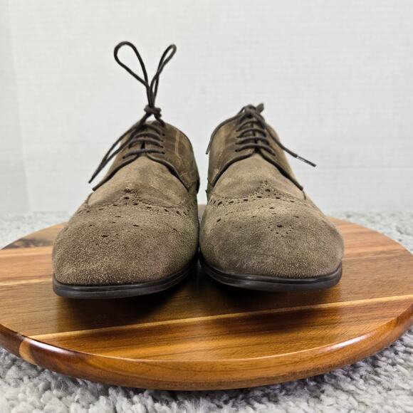 Saks Fifth Avenue Taupe Brown Suede Wingtip Full Brogue Casual Oxford Mens 10.5 - Picture 4 of 15